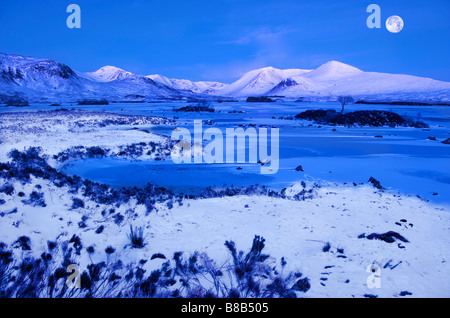 Loch Tulla near dawn being lit by moon light rannoch moor highlands scotland Stock Photo