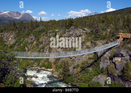 Yukon Suspension Bridge, Tutshi Canyon, Yukon Stock Photo