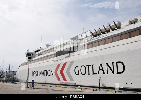 Close up of ferry at harbour of Visby in Gotland Sweden May 2008 Stock Photo