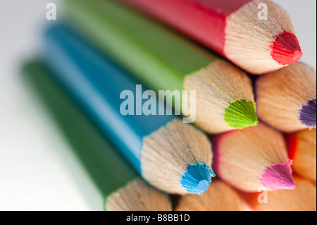 Closeup of a stack of coloured crayons Stock Photo