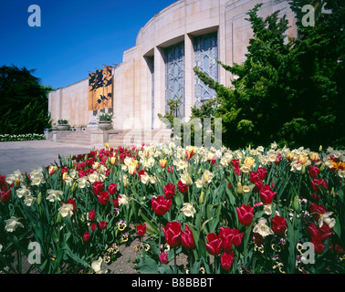 WASHINGTON - Tulips blooming at the Asian Art Museum in Volunteer Park on Capital Hill in Seattle. (No Longer looks like this!) Stock Photo