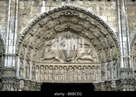 Carving of Christ in Majesty on the Royal Portal of Chartres Cathedral France Stock Photo