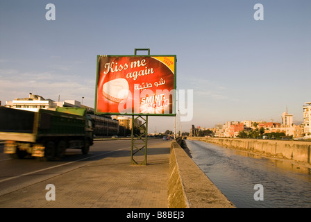 billboard is installed at the edge of one beirut river Stock Photo