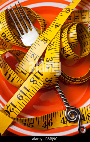 Fork and plate and tape measure Stock Photo