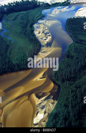 Aerial  Williams River that Runs through habaska Dune Fields, Northern Saskatchewan Stock Photo