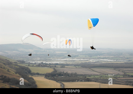 Paragliders flying over Devils Dyke just north of Brighton in Sussex Stock Photo