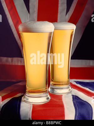 Lager glasses on British Union Flag