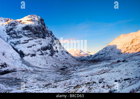 Looking down Glen Coe covered in snow Winter 2009 Scotland Stock Photo