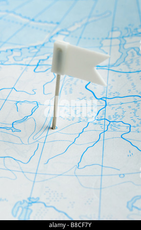 Flag a pin A label on a planimetric map Stock Photo