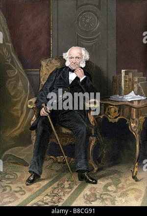 US President Martin Van Buren in the White House. Hand-colored steel engraving Stock Photo