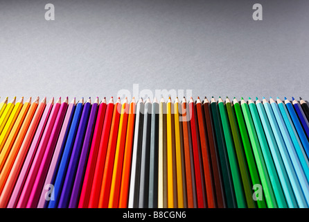 Row of multi colored pencils Stock Photo