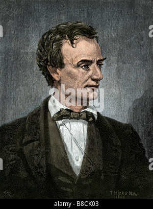 Abraham Lincoln before his inauguration as president. Hand-colored woodcut Stock Photo