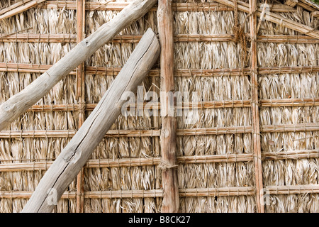 Dubai, UAE, Detail of wood thatch houses on display at Heritage Village in Bur Dubai Stock Photo
