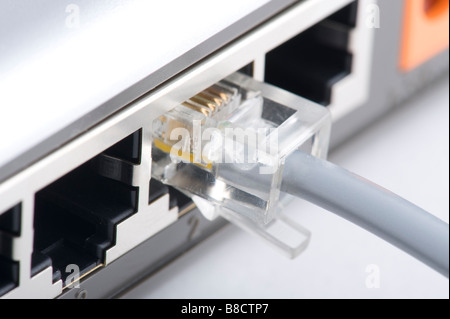 object on white ETHERNET switch close up Stock Photo