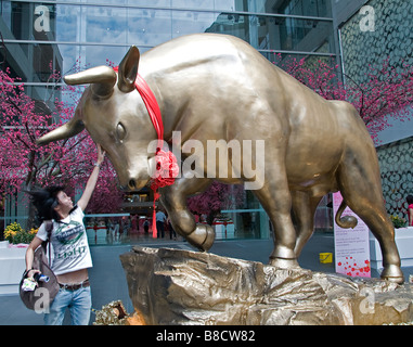 The Largest Golden Bull peak of fortune Lunar Year Chinese New Year Bukit Bintang  Star Hill Gallery Kuala Lumpur Malaysia Stock Photo