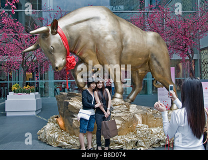 The Largest Golden Bull peak of fortune Lunar Year Chinese New Year Bukit Bintang  Star Hill Gallery Kuala Lumpur Malaysia Stock Photo
