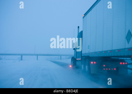 Blowing Snow Highway, Chaudiere-Appalaches Region, Quebec Stock Photo