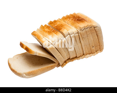 Loaf of sliced white bread on white Stock Photo