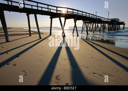 Pier  Beach  Sunrise, Cape May County, Avalon, New Jersey Stock Photo