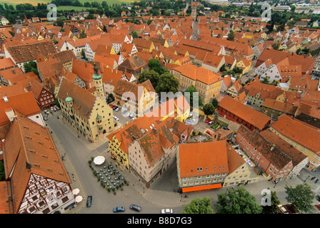 Aerial view from Daniel tower at St Georges Church of Old Town in Nördlingen on The Romantic Road Bavaria Germany Stock Photo