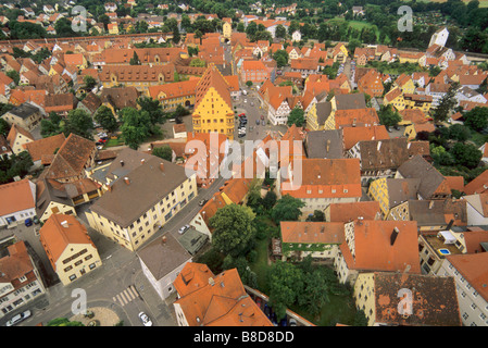 Aerial view from Daniel tower at St Georges Church of Old Town in Nördlingen on The Romantic Road Bavaria Germany Stock Photo