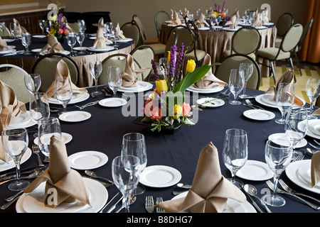 Detroit Michigan A table set for a banquet in the hotel at the Greektown Casino Stock Photo