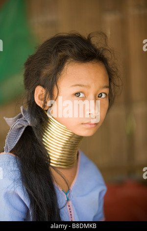 Woman with rings around her neck Stock Photo