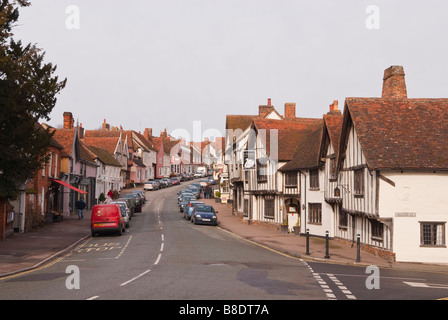 A view up the high street in Lavenham,Suffolk,Uk Stock Photo
