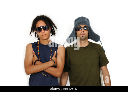 Portrait of two young hispanic friends standing together - isolated Stock Photo