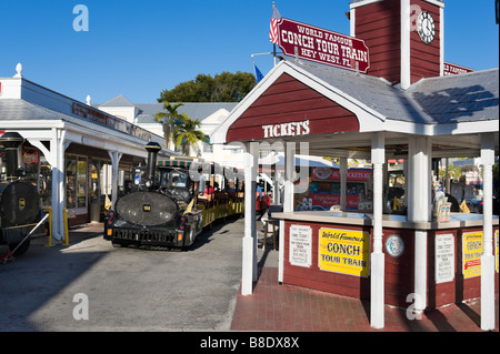 Departure point for Conch Tour Trains at the top of Duval Street, Key West, Florida Keys, USA Stock Photo