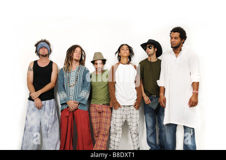 Multiracial group of young male friends standing together - isolated Stock Photo