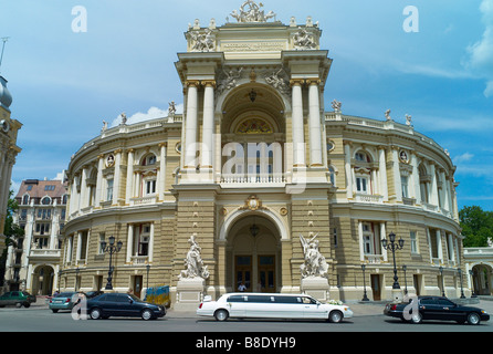 A limousine pulls up outside the Opera House in Odessa Ukraine Stock Photo