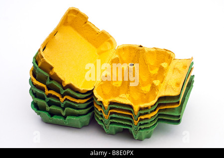 Stack of returnable / reusable French egg cartons / boxes. Stock Photo