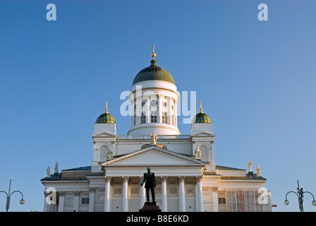 Lutheran Cathedral Tuomiokirkko and Statue of Tsar Alexander II Senate Square Senaatintori Helsinki Finland Stock Photo