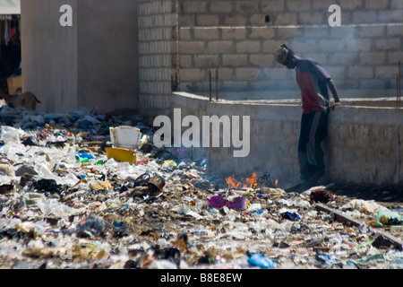 Burning Rubbish in a Polluted Area in St Louis in Senegal Africa Stock Photo