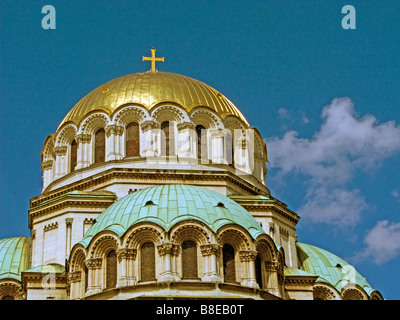 Domes of the Alexander Nevsky Memorial Cathedral Church in Sofia, Bulgaria Stock Photo