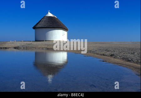 Traditional Thatched Guardian's House Reflected in Lake, Camargue, Provence, France Stock Photo
