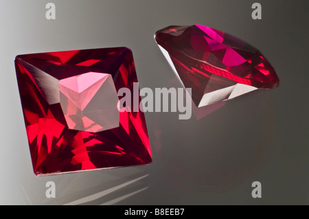 Round and Square cut Rubies (Synthetic; Lab-created) Stock Photo