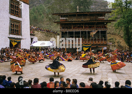 Masked Dancers Paro Festival Bhutan Himalayan Kingdom Stock Photo