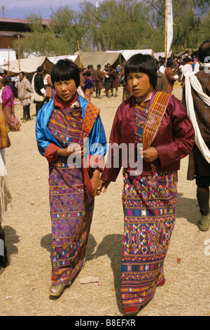 Bhutanese Women in Traditional Costume Paro Festival Bhutan Himalayan Kingdom Stock Photo