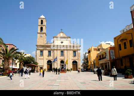 The main church in the lovely town of Chania on the west coast of the Island of Crete with its pretty harbour. Stock Photo