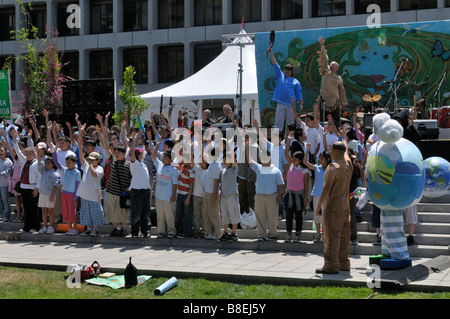 children perform fun happy stage earth day los angeles Stock Photo