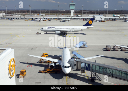 Planes at the Munich airport, Germany Stock Photo