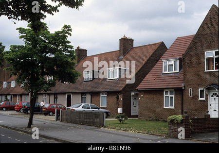 LCC Becontree Estate, East London, semi-detached houses on valance Avenue. Stock Photo