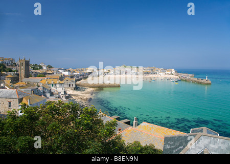 View across old harbour harbor in summer sun St Ives Cornwall West Country England UK United Kingdom GB Great Britain Stock Photo