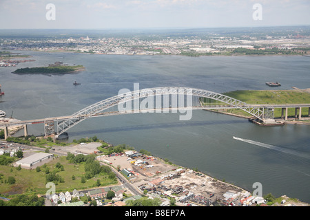 Aerial view of the Bayonne Bridge over the Kill Van Kull, connecting New Jersey to Staten Island, New York USA, Unites States Stock Photo
