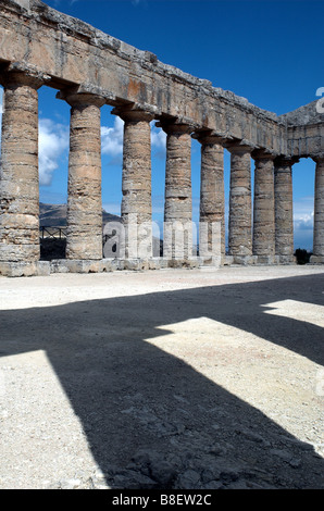 Doric temple of Segesta in Tripani Sicily Italy with shadows of columns Stock Photo