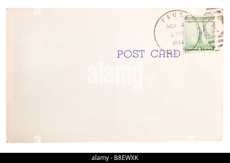 Vintage yellowed postcard with postmark stamp Stock Photo