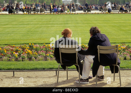 Young couple at Luxembourg Gardens in Paris France Stock Photo