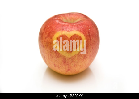 Fuji apple with a heart design on the skin Stock Photo